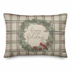 Discount ✔️ Happy Holidays Plaid Rectangle Throw Pillow by Designs Direct 🔔
