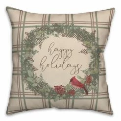 Budget 🛒 Happy Holidays Plaid Square Throw Pillow by Designs Direct 👏 -Christmas Shop D679562S 2