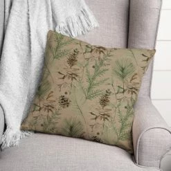 Outlet ⭐ Pinecones & Greenery on Brown Square Throw Pillow by Designs Direct ✔️ -Christmas Shop D679565S 3