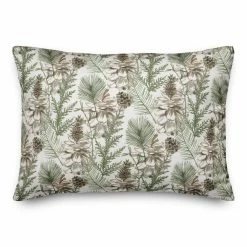 Outlet βοΈ Pinecones & Greenery on White Rectangle Throw Pillow by Designs Direct π