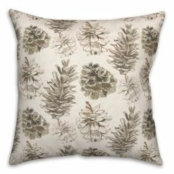 Best Sale ❤️ Pinecones on White Square Throw Pillow by Designs Direct 🥰