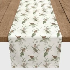 Discount ✨ 72" White Pine & Birds Cotton Twill Runner by Designs Direct 🎁